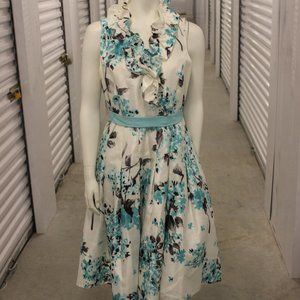 Laura Floral Belted Dress with Ruffle Collar